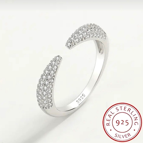 S925 Solid Sterling Silver Micro Pave Adjustable Ring - Picture 1 of 5
